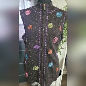 Coldwater Creek Vintage Black Confetti Sweater Wool Blend Vest Medium
